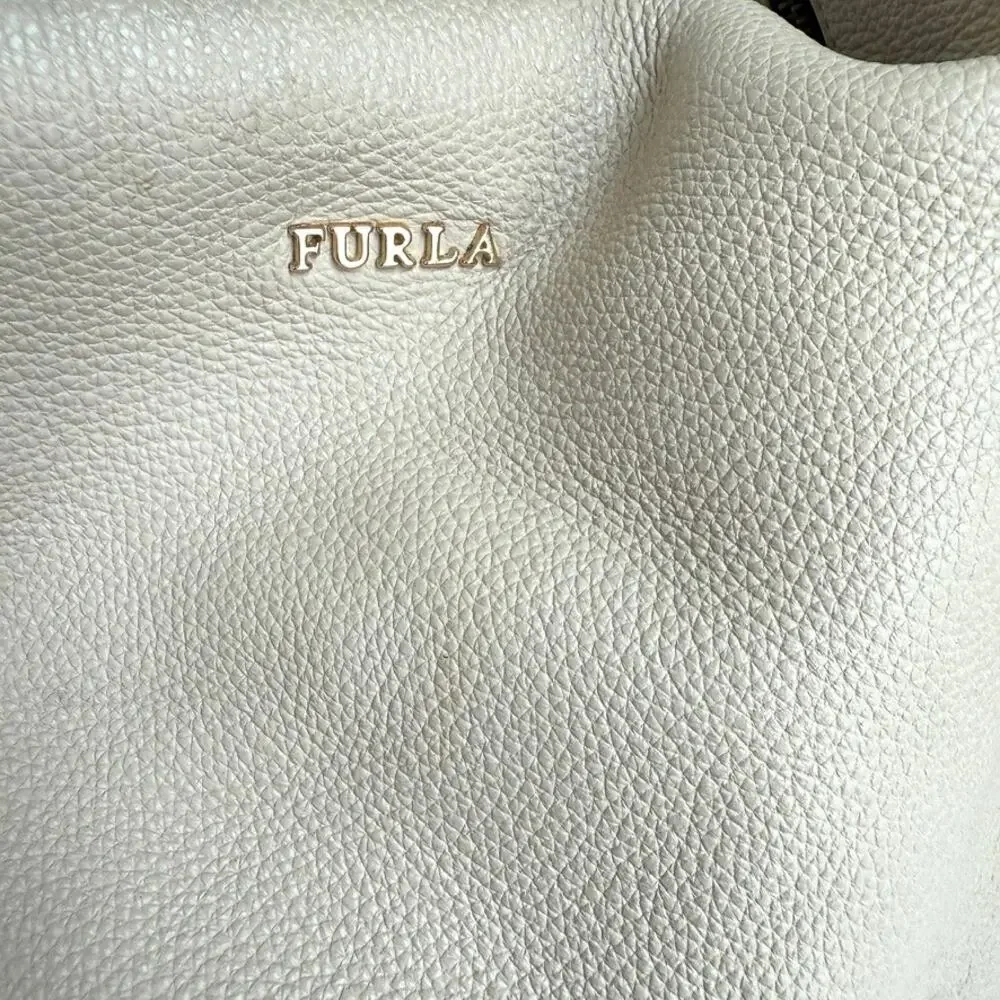 FURLA Genuine Leather Shoulder Bag Beige Taupe Hobo Satchel Made in Italy‎
